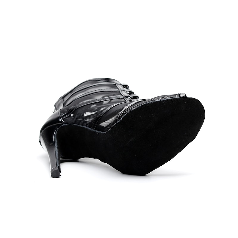 Women's Black Mesh Latin Dance Shoes with High Heels and Lace-Up Design - Elegant Ballroom Performance Sandals3
