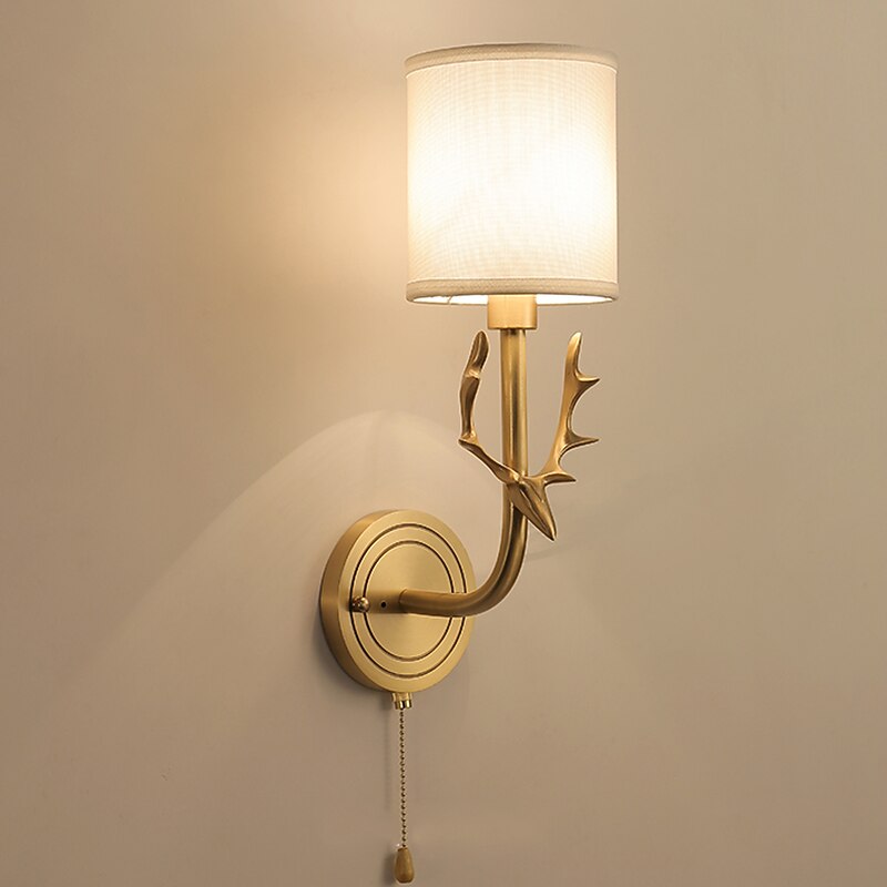 Wall Lamp Antique Wall Sconces for Bedroom Corridor Nordic Fabric Night Light Wall Mounted Antler Lighting Fixtures Brass3
