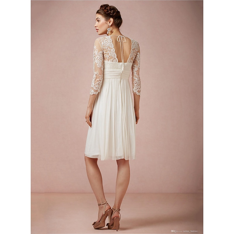 Beach Wedding Reception Little White Dress Bridal Shower Dresses Sheath Square Neck Off Shoulder Long Sleeve Tea Length Tulle Bridal Suits Bridal Gowns With Solid Color dress to impress3