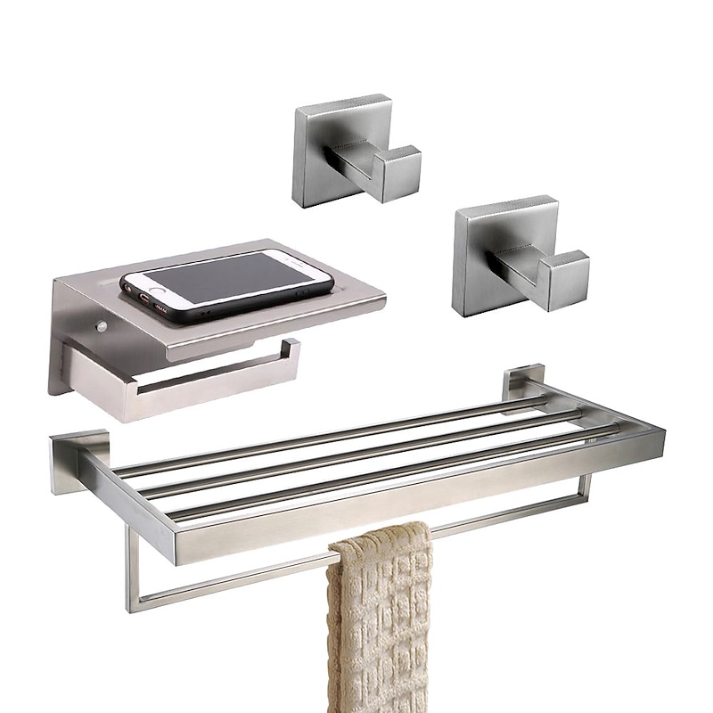 Bathroom Accessory Set / Towel Bar / Toilet Paper Holder New Design / Creative / Multifunction Contemporary / Traditional Stainless Steel + A Grade ABS / Stainless Steel / Metal 4pcs - Bathroom Wall