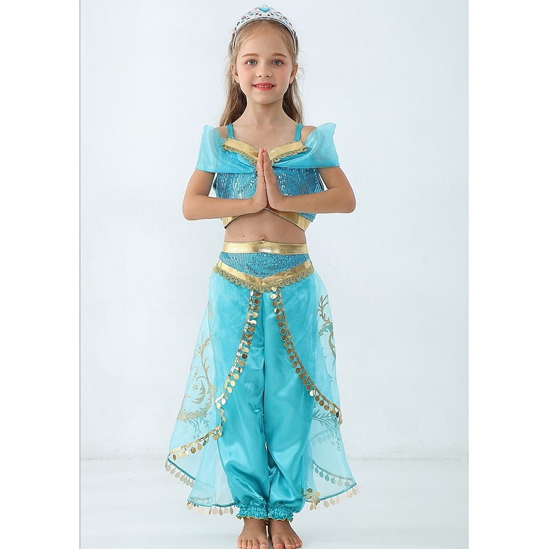 Princess Jasmine Costume Girls' Fairytale Theme Performance Cosplay Costumes Theme Party Sequins Polyester / Top / Pants World Book Day Costumes2
