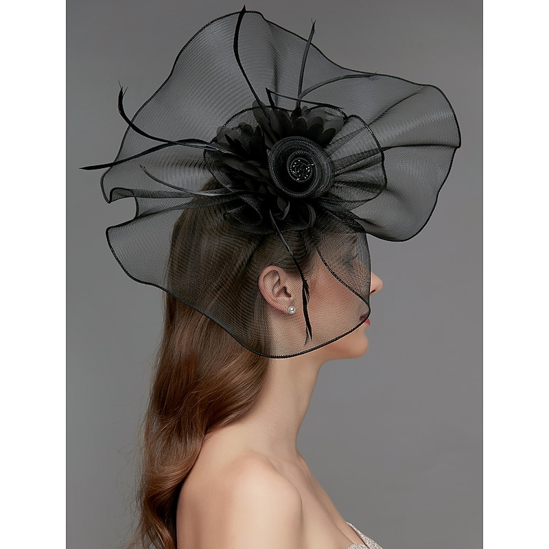 Flower Feather Net Fascinators Hat Kentucky Headpiece Trim 1 PC Horse Race Ladies Day Horse Race Elegant & Luxurious with Clip Headband Headwear dress to impress Race Day Dress3