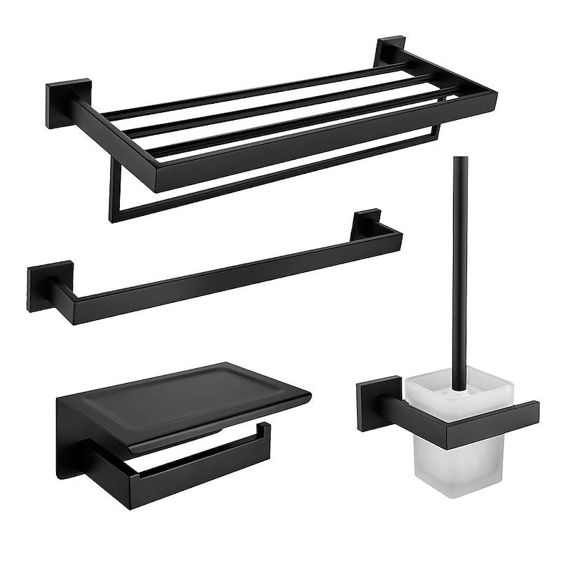 Bathroom Hardware Set 4 Pieces, SUS304 Stainless Steel Remodeled Wall Mounted Bathroom Accessories, Include 1 Towel Rack, 1 Towel Holder.1 Toilet Paper Holder,1 Toliet Brush Sets2