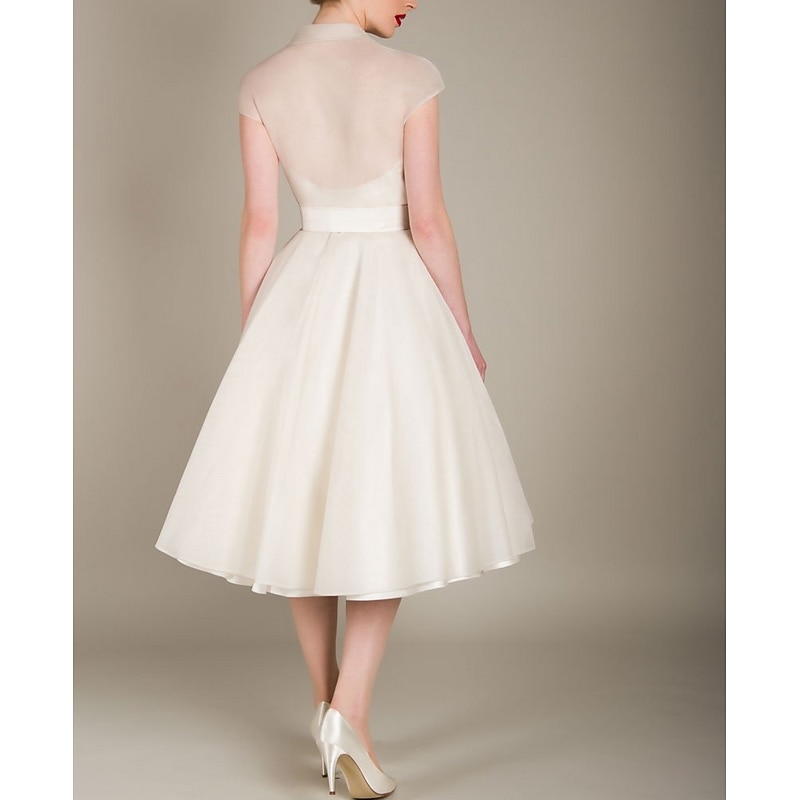 A-Line Cocktail Dresses 1950s Dress Valentine's Day Wedding Guest Knee Length Sleeveless V Neck Tulle with Sash / Ribbon Dresses3