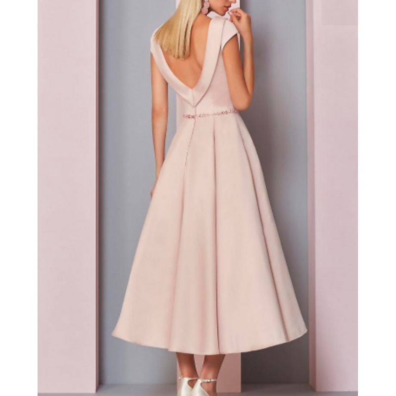 A-Line Mother of the Bride Dress Wedding Guest Plus Size Cowl Neck Ankle Length Satin Short Sleeve with Crystalss dress to impress2