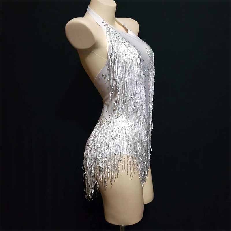 Costumes Exotic Dancewear Leotard / Onesie Tassel Crystals / Rhinestones Women's Performance Sleeveless Spandex3