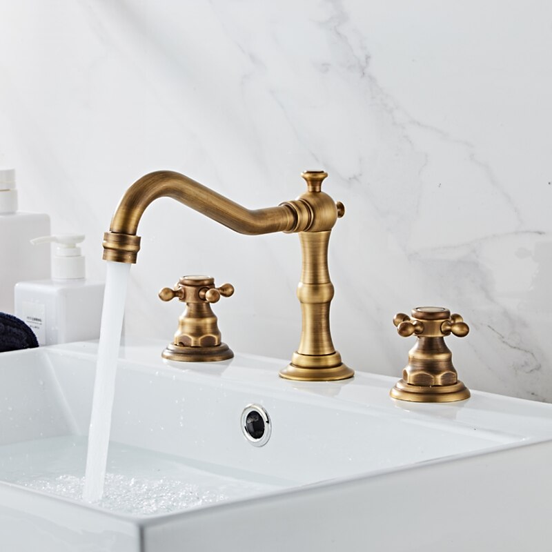 Bathtub Faucet,Antique Brass Widespread Roman Tub Two Handles Three Holes Bath Taps wiith Hot and Cold Switch3
