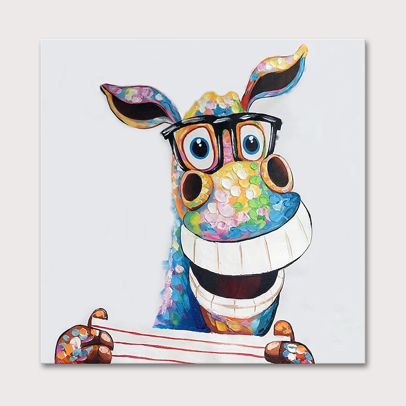 Oil Painting Hand Painted Square Animals Pop Art Modern Stretched Canvas2