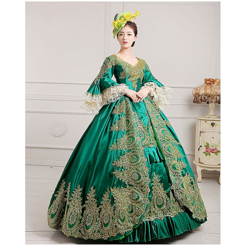 Rococo Victorian 18th Century Floor Length Prom Dress Plus Size Normal Poet Sleeve Vintage Ball Gown Fancy Dress Women's Royal Halloween Carnival Masquerade Party Prom Wedding Party Adults Dress All
