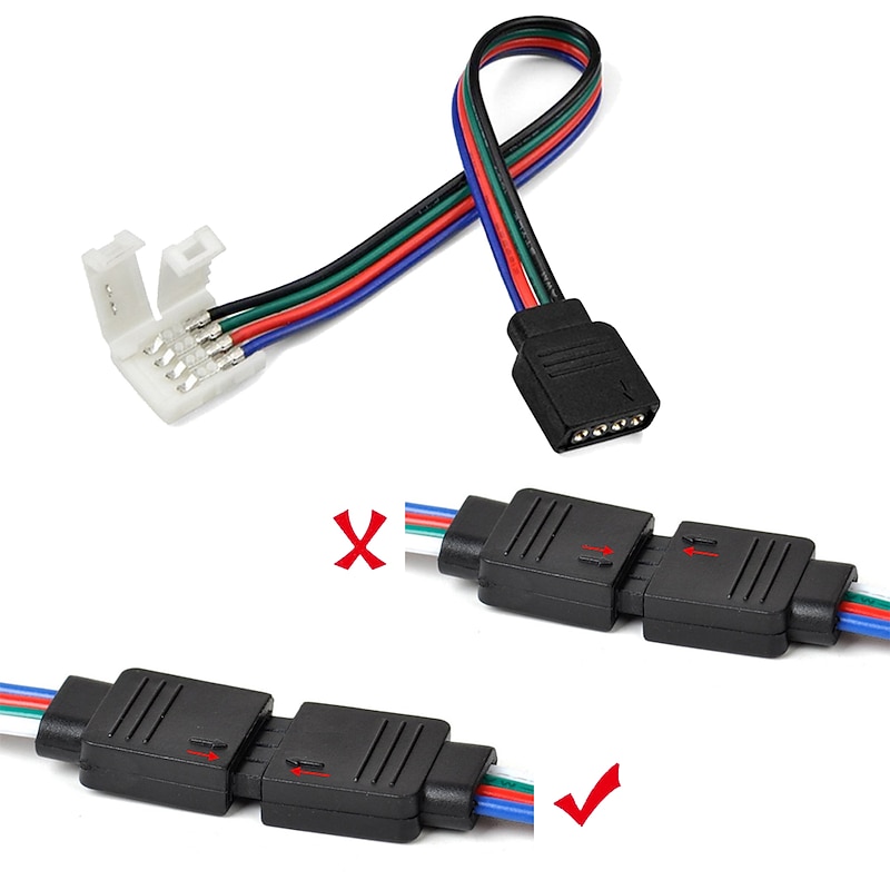 5 PCS LED 5050 RGB Strip Light Connector 4 Pin Conductor 10 mm Wide Strip to Controller Jumper Solderless Clamp3