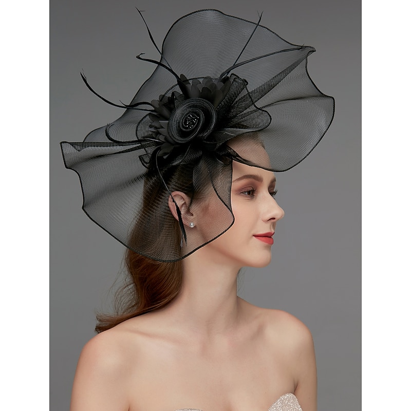 Flower Feather Net Fascinators Hat Kentucky Headpiece Trim 1 PC Horse Race Ladies Day Horse Race Elegant & Luxurious with Clip Headband Headwear dress to impress Race Day Dress2