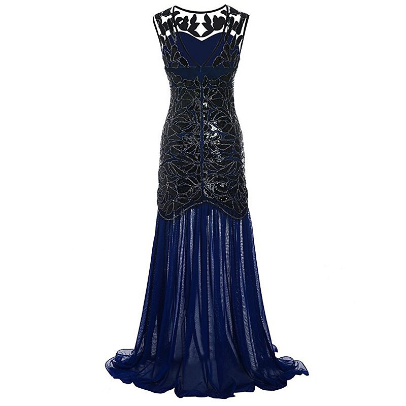 Tuxedo Roaring 20s 1920s Cocktail Dress Maxi Flapper Dress Dress Party Costume Normal The Great Gatsby Charleston Wedding Guest Sequins Geometric A-Line Round Neck Fancy Dress Women's Wedding Party4