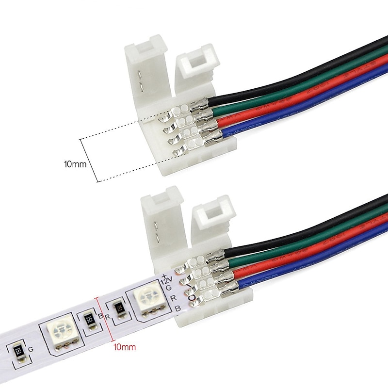 5 PCS LED 5050 RGB Strip Light Connector 4 Pin Conductor 10 mm Wide Strip to Controller Jumper Solderless Clamp4