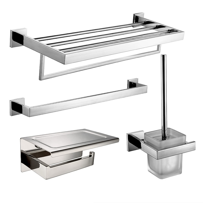 Bathroom Accessory Set / Bathroom Shelf / Toilet Brush Holder New Design / Creative / Multifunction Contemporary / Modern Stainless Steel + A Grade ABS / Stainless Steel / Metal 4pcs - Bathroom Wall