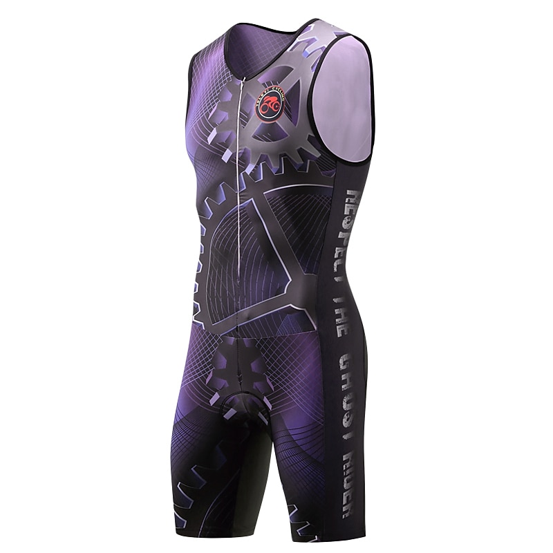 Men's Triathlon Tri Suit Bike Triathlon / Tri Suit Semi-Form Fit Mountain Bike MTB Triathlon Sports Plaid Checkered Gear 3D Pad Anti-slip Strap Breathable Anatomic Design Black Purple Polyester3