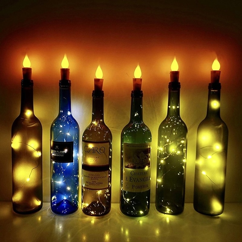 Elegant Wedding Reception Party Flame Candle LED Cork Lights Wine Bottle DIY 6pcs Firefly Craft Bottle Lights for Wedding Festival Party Holidays Christmas Decoration