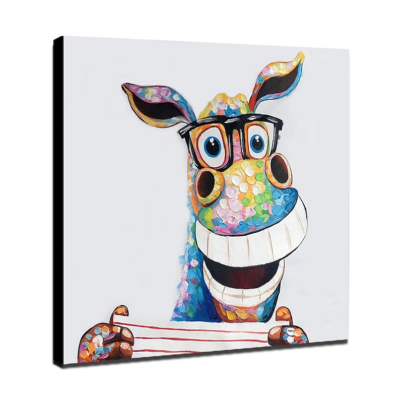 Oil Painting Hand Painted Square Animals Pop Art Modern Stretched Canvas3