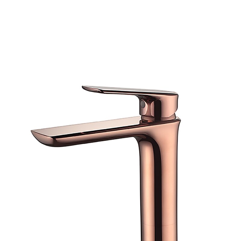 Rose Gold Brass Bathroom Sink Mixer Faucet Tall, Single Handle Basin Taps with Cold and Hot Hose2