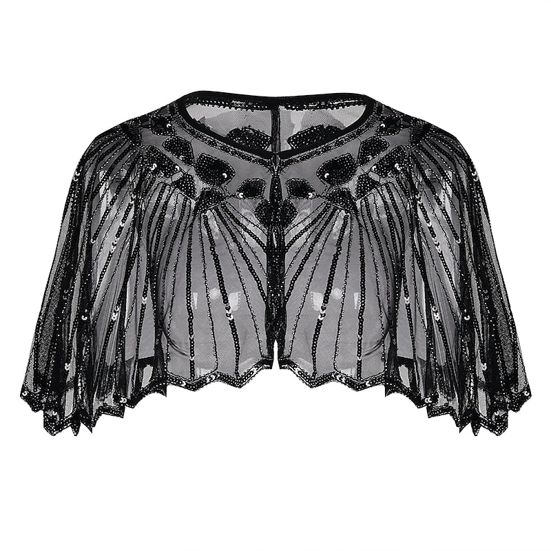 Shawl Retro Roaring 20s 1920s Party Costume Prom Dress Halloween Costumes Normal The Great Gatsby Charleston Wedding Guest Sequins Geometric A-Line Cape Fancy Dress Women's Christmas Carnival New Year