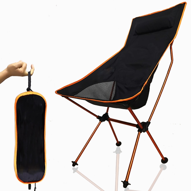 Folding Chair Beach Chair Camping Chair Fishing Chair High Back with Headrest Ultra Light (UL) Foldable Breathable Compact Mesh 7075 Aluminium Alloy for 1 person Fishing Blue Red Orange Dark Blue4