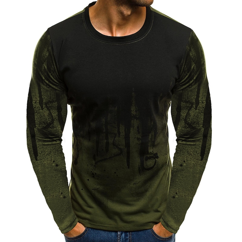 Men's Graphic Color Block T Shirt Funny T Shirts Long Sleeve T shirt 3D Print Round Neck Shirt Vintage Basic Classic Daily White Army Green Red Spring Fall Clothing Apparel S M L XL XXL 3XL 4XL4