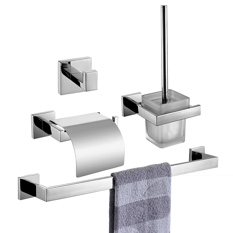 Bathroom Hardware Set 4 Pieces, Brushed Nickel SUS304 Stainless Steel Remodeled Wall Mounted Bathroom Accessories, Include1 Robe Hook, 1 Toilet Paper Holder,1 Towel Holder,1 Toilet Brush Sets