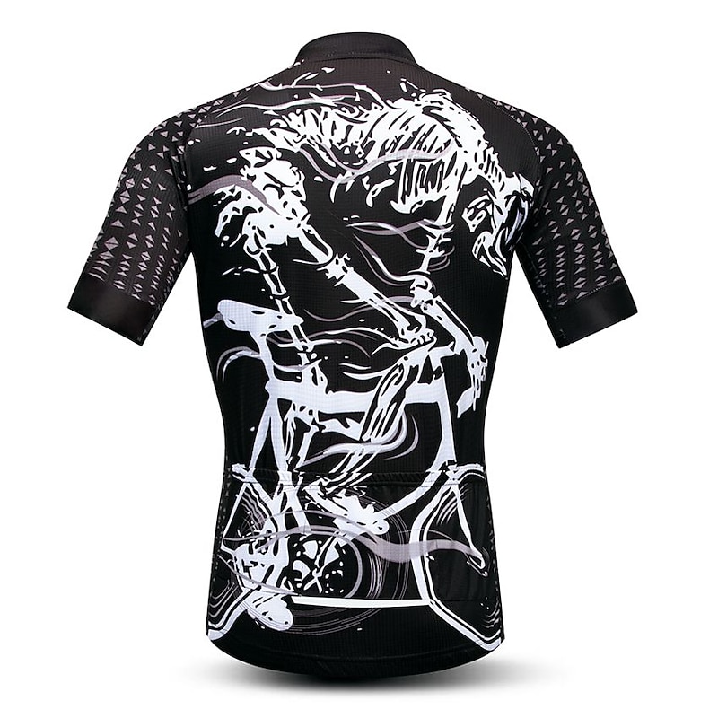 Men's Cycling Jersey Patterned Sugar Skull Skeleton Short Sleeve Bike Jersey Top with 3 Rear Pockets Mountain Bike MTB Road Bike Cycling Quick Dry Front Zipper Back Pocket Moisture Wicking Sports Red3