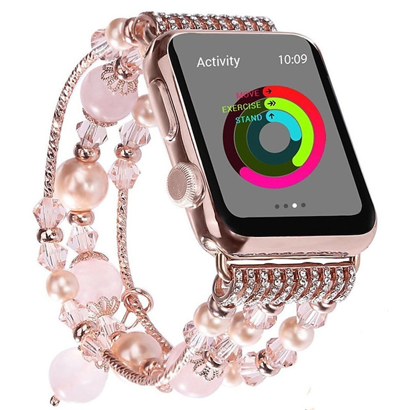 Watch Band for Apple Watch Sreies 8 7 6 5 4 3 2 1 SE Ultra 49mm 45mm 44mm 42mm 41mm 40mm 38mm Stainless Steel Beads Replacement  Strap Women Beaded Jewelry Bracelet Wristband4