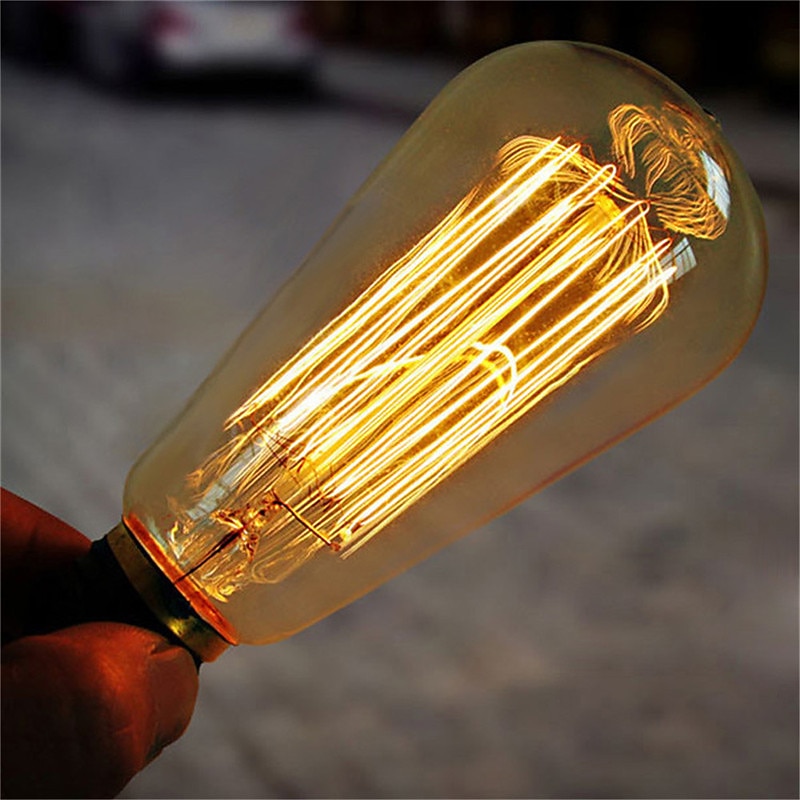 1pc 60W Incandescent Vintage Edison Light Bulb Retro Dimmable Decorative Bulb E26 E27 ST64 Warm White 2200-2300k 220-240V3