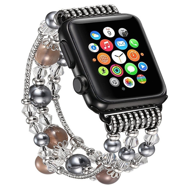 Watch Band for Apple Watch Sreies 8 7 6 5 4 3 2 1 SE Ultra 49mm 45mm 44mm 42mm 41mm 40mm 38mm Stainless Steel Beads Replacement  Strap Women Beaded Jewelry Bracelet Wristband3