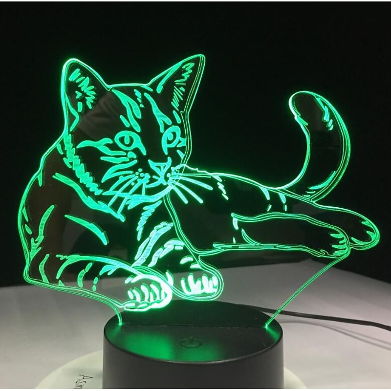 3D LED Night Light Pet Cat Illusion USB Beside Table Lamp 7 Colors Changing Touch Switch Decoration Night Lamp Birthday Present Lover Theme Toy2