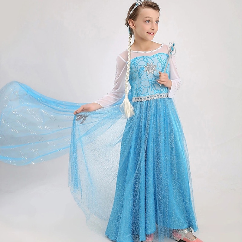 Princess Elsa Dress Cosplay Costume Masquerade Girls' Movie Cosplay Basic Fashion Daily Green Blue (With Accessories) Green (With Accessories) Dress Carnival Masquerade World Book Day Costumes4