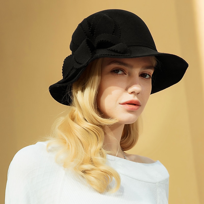 100% Wool Kentucky Derby Hat / Hats with Scattered Bead Floral Motif Style 1pc Casual / Daily Wear Headpiece