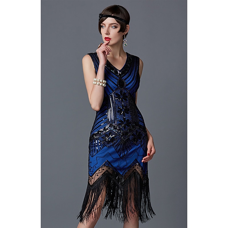 Roaring 20s 1920s Roaring Twenties Knee Length Flapper Dress Dress Halloween Costumes The Great Gatsby Charleston Wedding Guest Sequins Lace Patchwork Fancy Dress Women's Wedding Party Wedding Guest