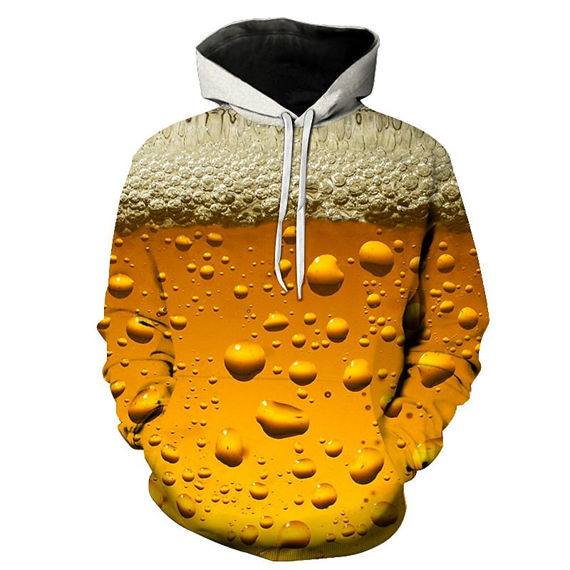 Men's 3D Beer Hoodie Hoodies Sweatshirt Streetwear Casual Long Sleeve Hooded Party Holiday Beer Festival Yellow Pink Spring & Summer Designer