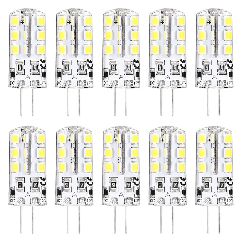 10PCS G4 Bi-pin LED Light Bulb 3W 24LED SMD 2835 Equivalent Halogen Bulb 30W Warm white 3000K Daylight White 6000K 360° Beam Angle Flicker Free DC12V AC220V AC110V