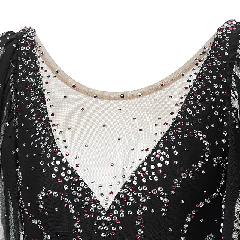 Figure Skating Dress Women's Girls' Ice Skating Dress Outfits Violet Black White Open Back Spandex Stretch Yarn High Elasticity Training Competition Skating Wear Handmade Solid Colored Classic4