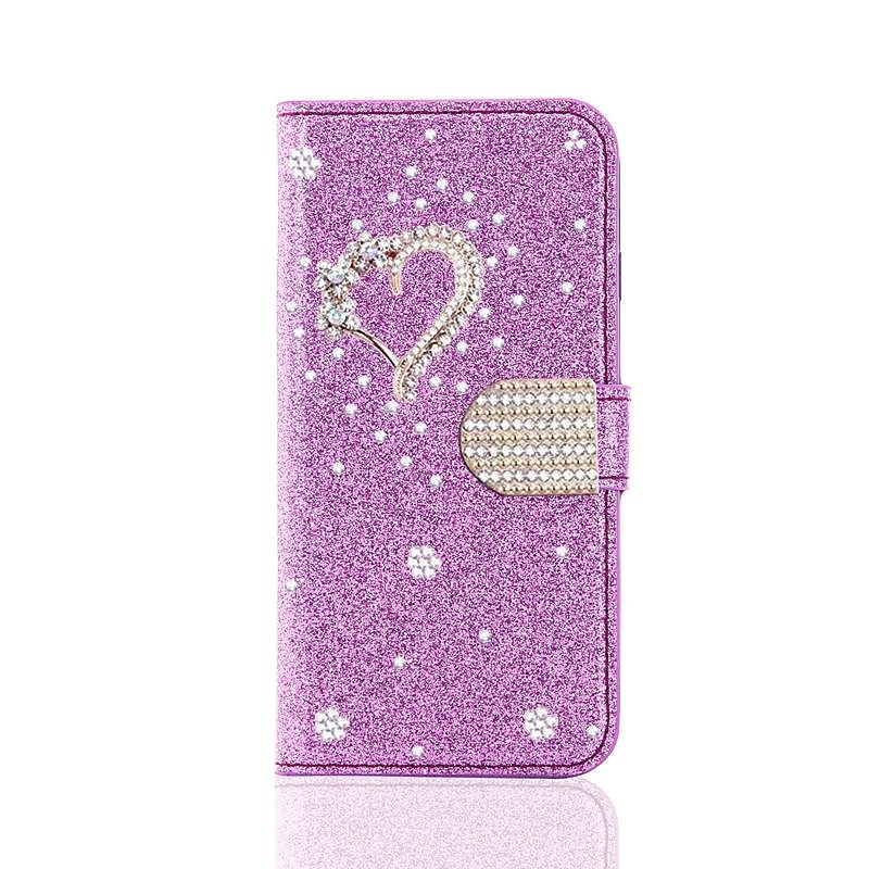 Phone Case For Samsung Galaxy S25 S24 S23 S22 S21 FE S21 Ultra Plus A55 5G A35 5G A25 A15 Wallet Case with Stand Holder Bling Rhinestone Heart Glitter Shine Flower PU Leather2