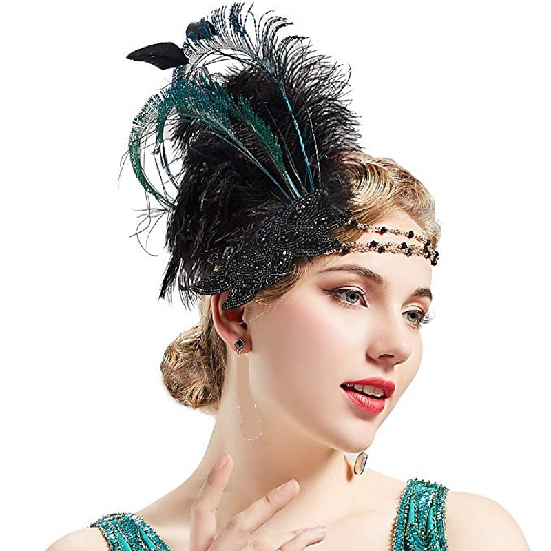 Vintage 1920s The Great Gatsby Flapper Headband Wedding Guest Feather Fancy Dress Women's Wedding Reception Bachelorette Party Festival Adults' Headwear