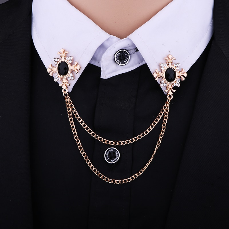 Men's Crystal Brooches Spiga Creative Vertical / Gold bar Statement Tassel Basic Fashion Rock Rhinestone Brooch Jewelry Blue Black For Wedding Street Daily Work Club3