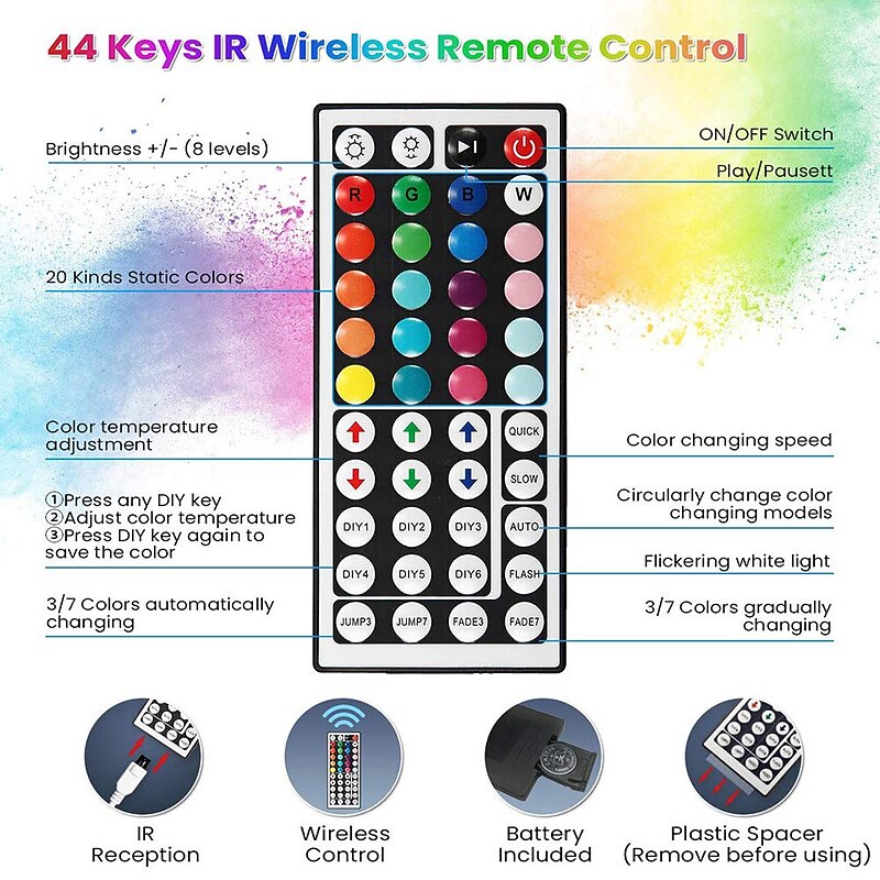 LED Strip Light Led Light Strip Kit Waterproof 20M(4x5M) 5050 10mm RGB 600 LEDs Strip Lights with 44Key IR Remote Controller Kit and 12V 10A EU US AU UK Power Supply with A set Mounting Bracket4