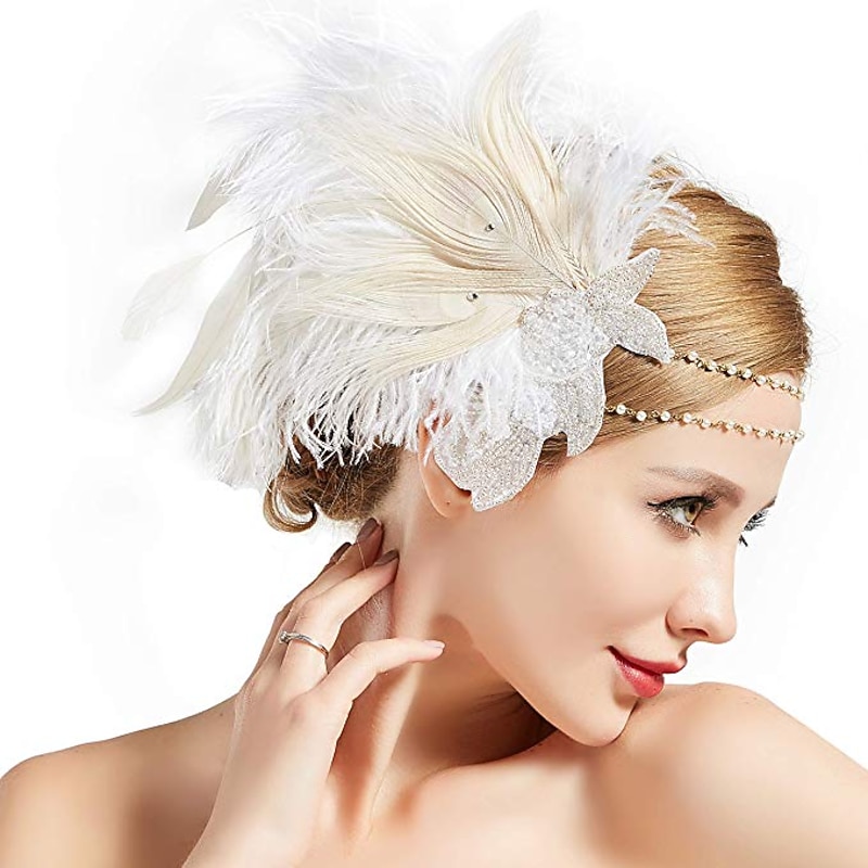 Vintage 1920s The Great Gatsby Flapper Headband Wedding Guest Feather Fancy Dress Women's Wedding Reception Bachelorette Party Festival Adults' Headwear2