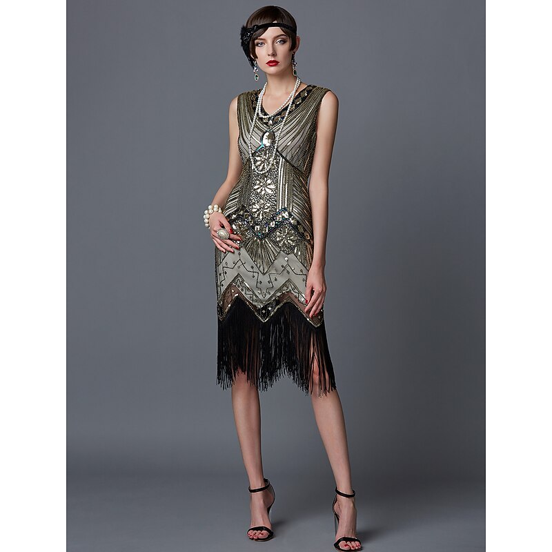 Roaring 20s 1920s Cocktail Dress Knee Length Flapper Dress Dress Halloween Costumes The Great Gatsby Charleston Wedding Guest Sequins Patchwork Fancy Dress Women's Wedding Party Wedding Guest4