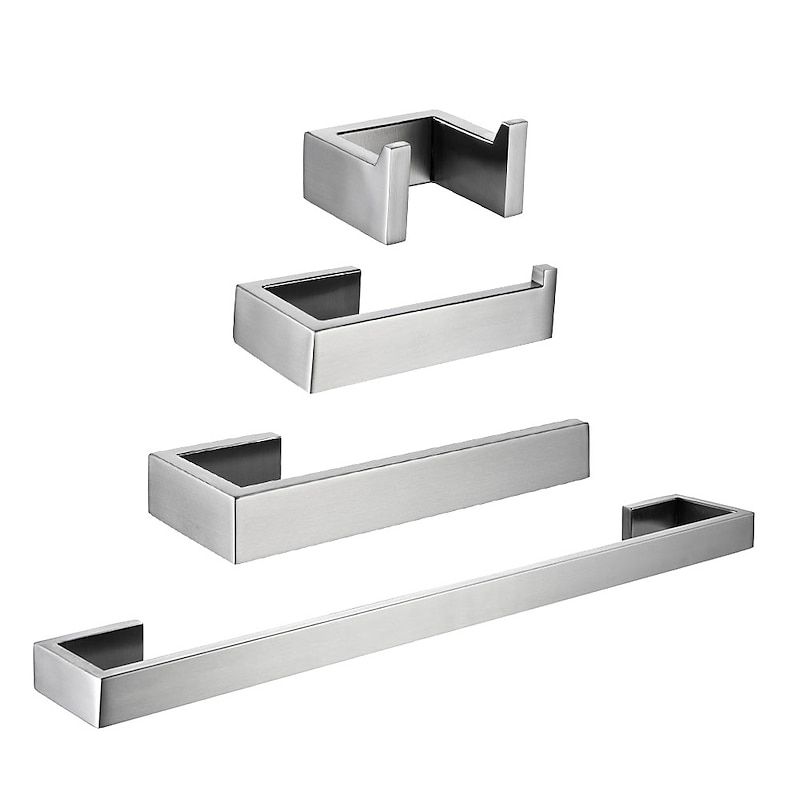 Bathroom Accessory Set Include Toilet Paper Holder Robe Hook and Single Towel Rod Stainless Steel Wall Mounted Brushed Silvery 4pcs