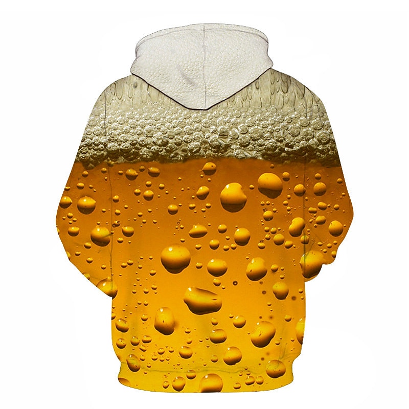Men's 3D Beer Hoodie Hoodies Sweatshirt Streetwear Casual Long Sleeve Hooded Party Holiday Beer Festival Yellow Pink Spring & Summer Designer2