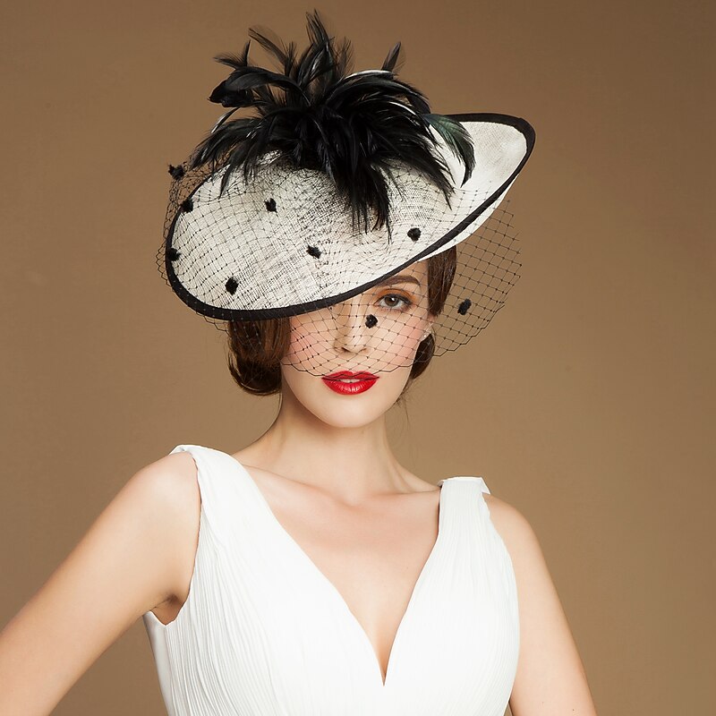 Headbands Fascinators Kentucky Derby Hat 100% Linen Bucket Hat Saucer Hat Special Occasion Party / Evening Cocktail Royal Astcot With Feather Headpiece Headwear