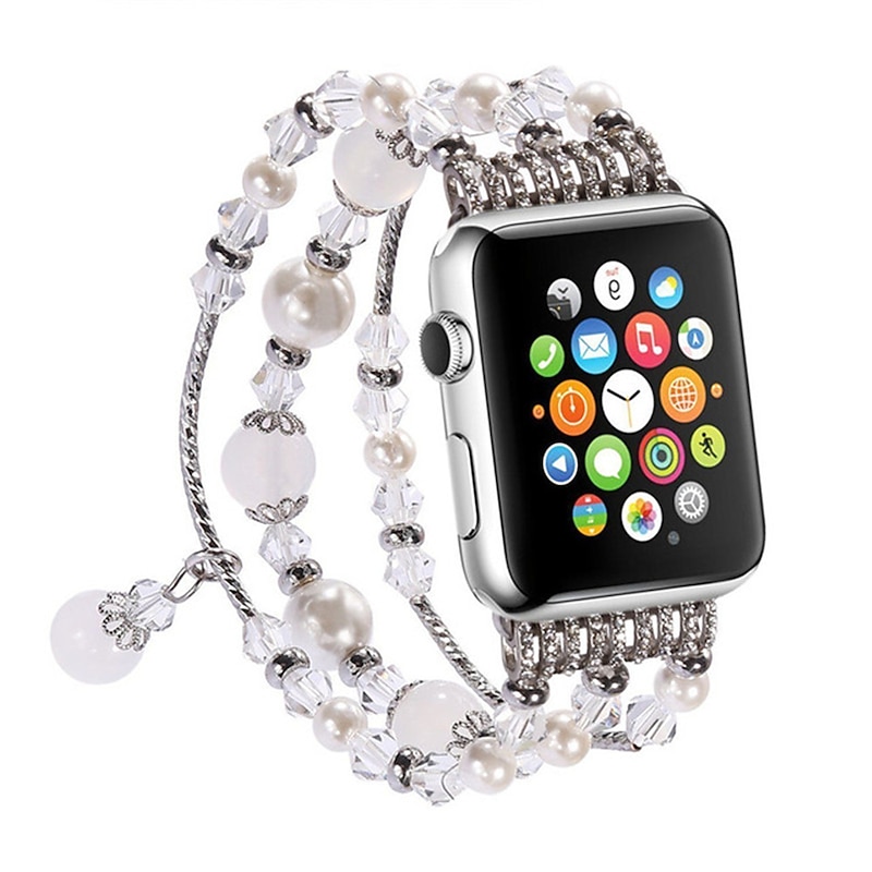 Watch Band for Apple Watch Sreies 8 7 6 5 4 3 2 1 SE Ultra 49mm 45mm 44mm 42mm 41mm 40mm 38mm Stainless Steel Beads Replacement  Strap Women Beaded Jewelry Bracelet Wristband2