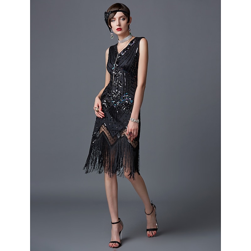 Roaring 20s 1920s Cocktail Dress Knee Length Flapper Dress Dress Halloween Costumes The Great Gatsby Charleston Wedding Guest Sequins Patchwork Fancy Dress Women's Wedding Party Wedding Guest2