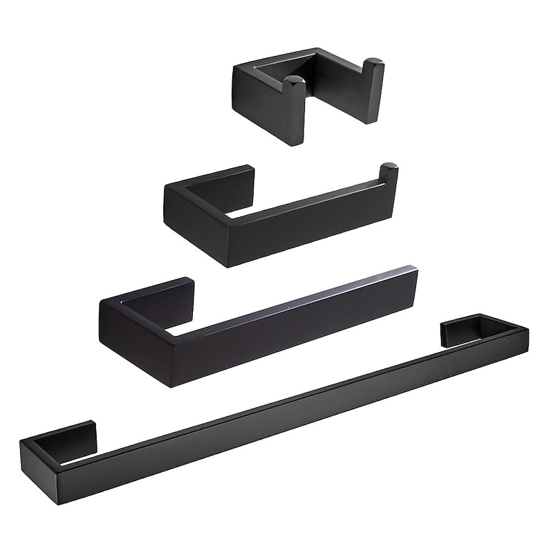 Bathroom Accessory Set Include Towel Bar / Toilet Paper Holder and Robe Hook New Design Stainless Steel Material Wall Mounted Matte Black 4pcs
