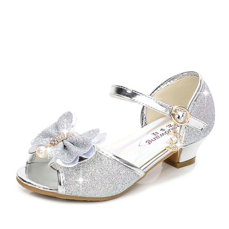 Girls' Blue Glitter Princess Shoes with Bow and Pearl Charm – Sparkly Low Heel Sandals for Parties, Weddings, and Dress-Up2